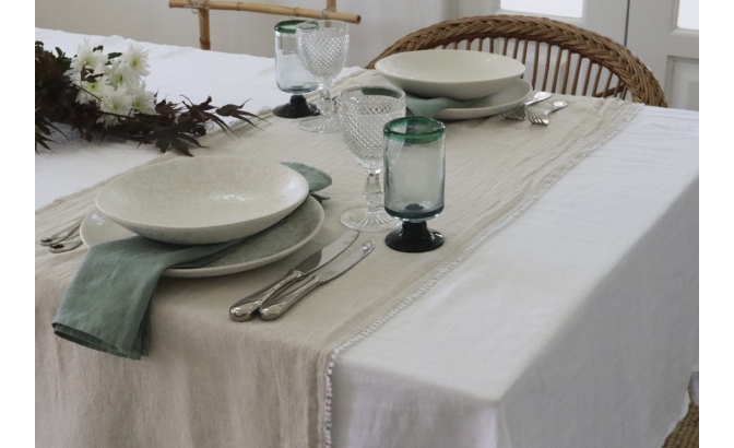 White washed linen tablecloth