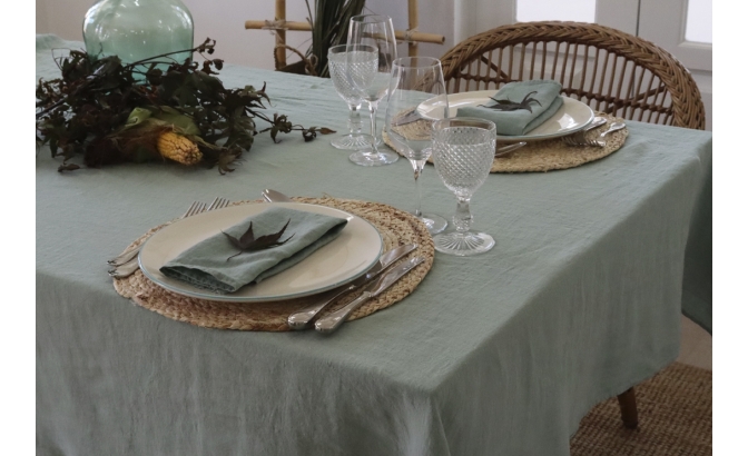 Mantel lino lavado verde
