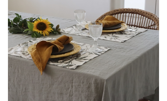 Grey washed linen tablecloth