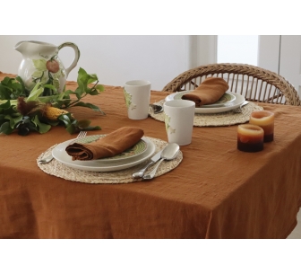 Brick washed linen tablecloth