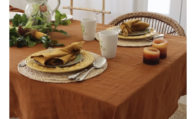 Brick washed linen tablecloth