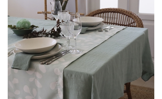 Mantel lino lavado verde