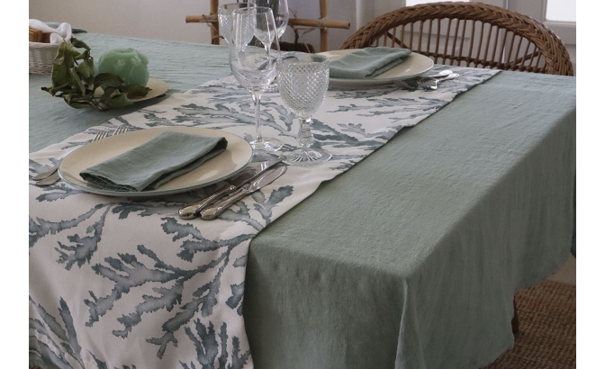Water green washed linen tablecloth