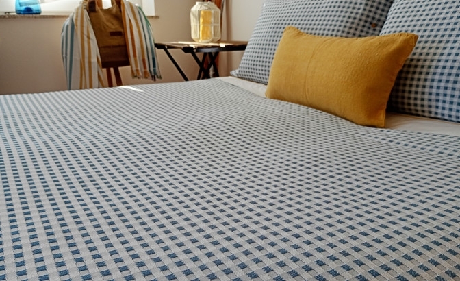 Conjunto saco edredão Vichy azul