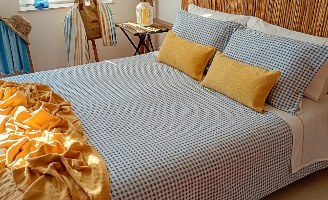 Conjunto saco edredão Vichy azul