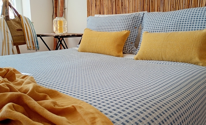 Set de housse de couette Vichy bleu